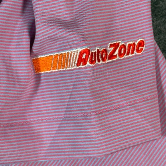 Peter Millar Jubilee Stripe Performance Golf Polo Pink Men XXL AutoZone Logo NWT - Picture 5 of 10